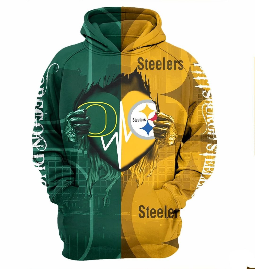 Oregon Ducks And Pittsburgh Steelers Style 07 3D Hoodie Zip Hoodie, Nfl 3D All Over Print Hoodie Zip Hoodie