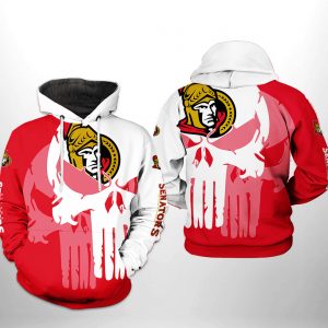 Ottawa Senators Nhl Team Skull 3D All Over Print Zip Up Hoodie Option
