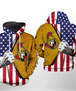 Ottawa Senators Nhl Us Flag 3D All Over Print Zip Up Hoodie Option