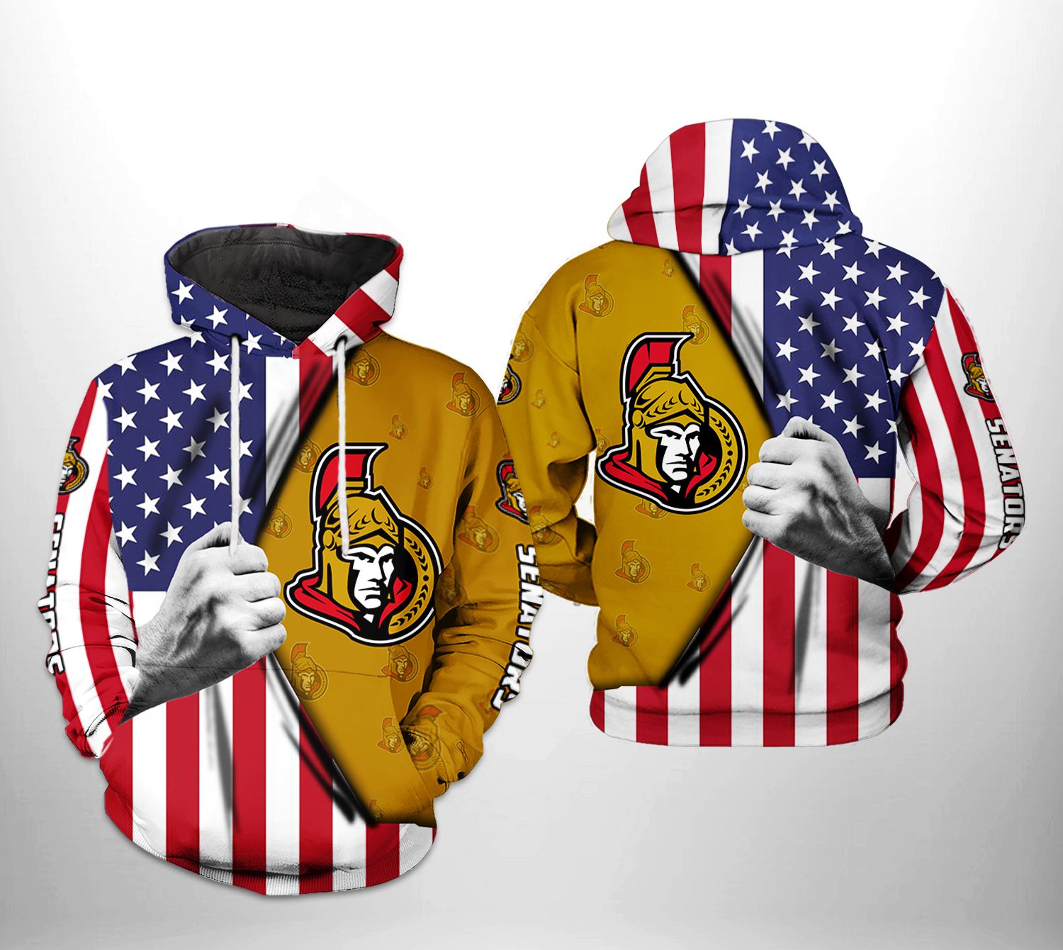 Ottawa Senators Nhl Us Flag 3D All Over Print Zip Up Hoodie Option