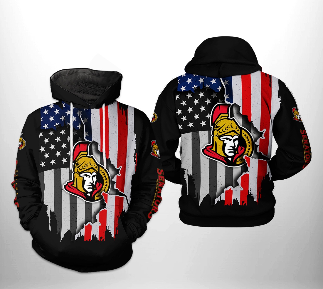 Ottawa Senators Nhl Us Flag Team 3D All Over Print Zip Up Hoodie Option