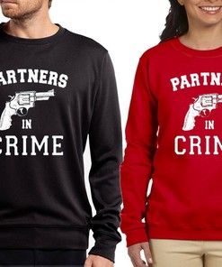 Partners in Crime Unisex Couple Matching Printed Crewneck Long Sleeve Sweatshirt tee Love Best Sweaters Valentines Girlfriend Boyfriend