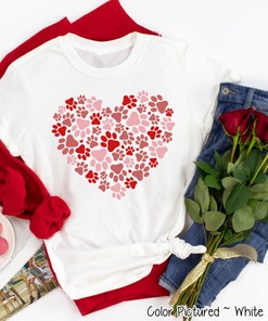 Paw Print Valentines Day Shirt, Dog Mom Shirt Valentine Tee, Girls Valentines Day T Shirts For Women, Cute Valentine Shirt, Heart Shirt