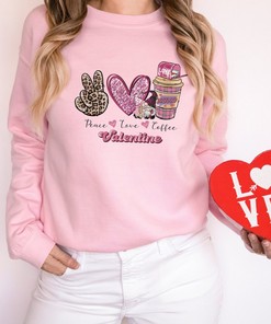 Peace Love Coffee Valentine Unisex Crewneck Sweatshirt
