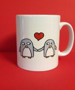 Penguin Anniversary Mug, Penguins In Love Mug, Engagement, Valentine, Boyfriend