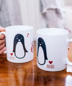 Penguin Mug Penguin Valentines, Penguin Couple Valentines Mug, Personalised Valentines Mug, Valentines Mug Gift