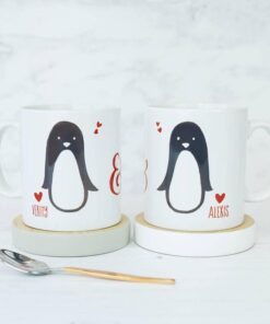 Penguin Mug Penguin Valentines, Penguin Couple Valentines Mug, Personalised Valentines Mug, Valentines Mug Gift