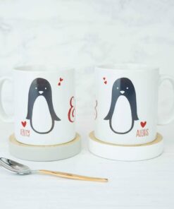 Penguin Mug Penguin Valentines, Penguin Couple Valentines Mug, Personalised Valentines Mug, Valentines Mug Gift