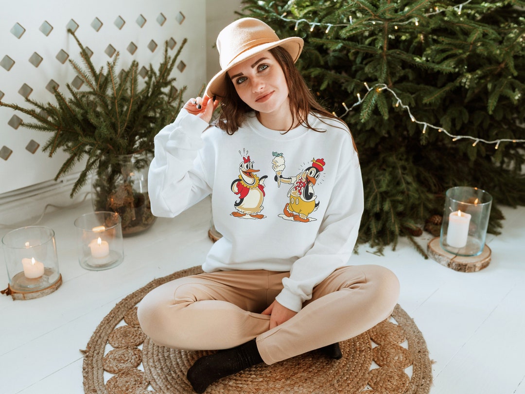 Penguin Sweatshirt, Romantic Ice Cream Pullover, 40s Animation Lover Unisex Sweater