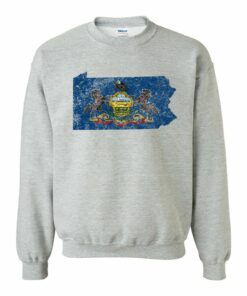 Pennsylvania Distressed State Flag Outline USA Crewneck Shirt Sweatshirt Pullover Hoodie Reprinted Full Color Full Size