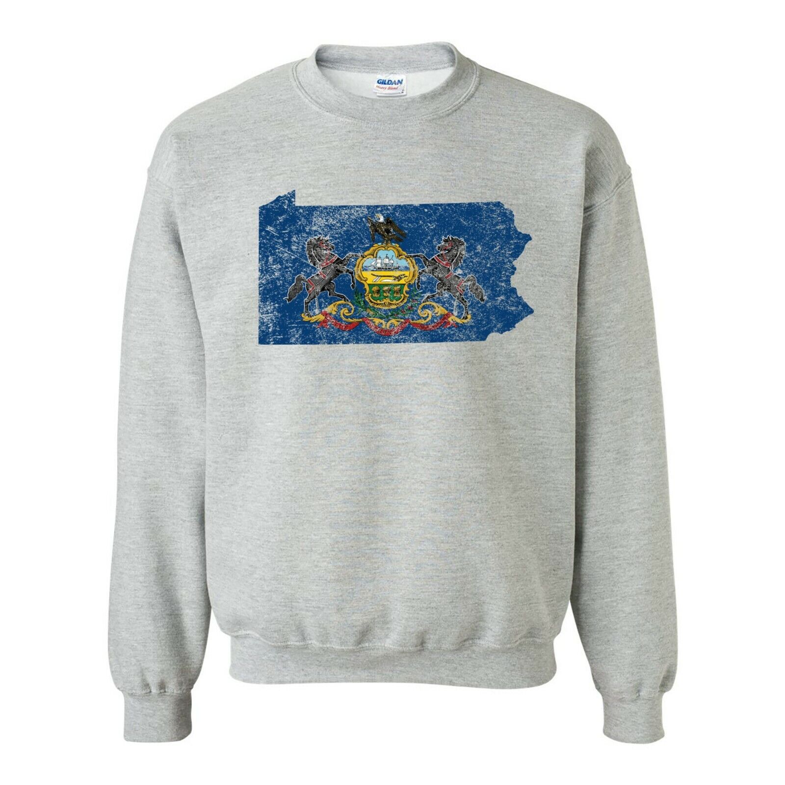 Pennsylvania Distressed State Flag Outline USA Crewneck Shirt Sweatshirt Pullover Hoodie Reprinted Full Color Full Size