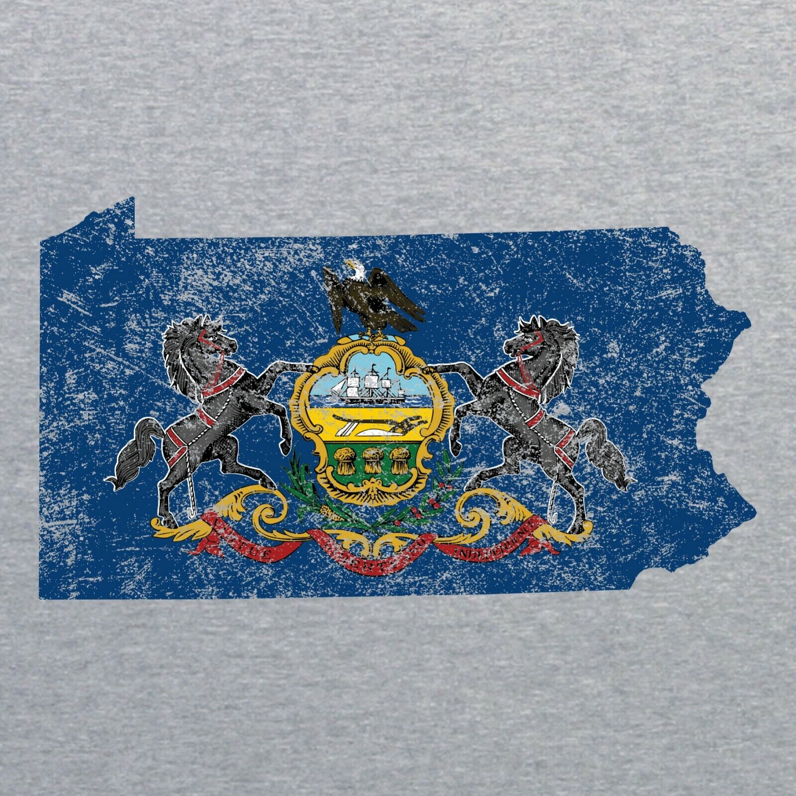 Pennsylvania Distressed State Flag Outline USA Crewneck Shirt Sweatshirt Pullover Hoodie Reprinted Full Color Full Size