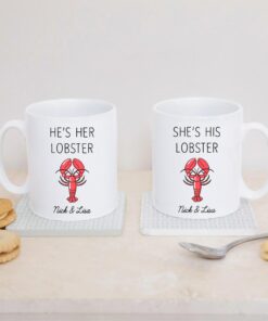 Personalised Keepsake Pair Of Couples Lobster Ceramic Mugs Cups - Wedding Gift, Valentines Gift, Anniversary Gift
