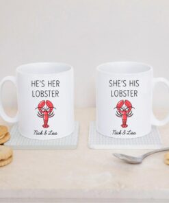Personalised Keepsake Pair Of Couples Lobster Ceramic Mugs Cups - Wedding Gift, Valentines Gift, Anniversary Gift