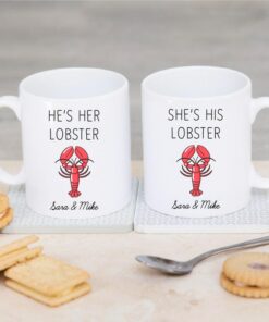 Personalised Keepsake Pair Of Couples Lobster Ceramic Mugs Cups - Wedding Gift, Valentines Gift, Anniversary Gift