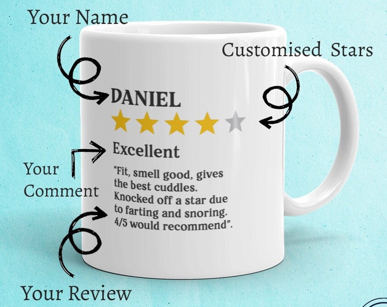 Personalised Star Rating Review Mug, Funny Boyfriend Review Mug, Valentines Day Boyfriend Girlfriend, Boyfriend Mug