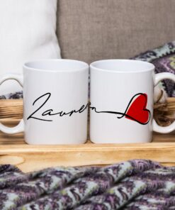 Personalised Valentine's Day Name And Heart Ceramic Mug - Any Name, Cute Hand-Drawn Love Heart Design