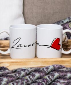 Personalised Valentine's Day Name And Heart Ceramic Mug - Any Name, Cute Hand-Drawn Love Heart Design
