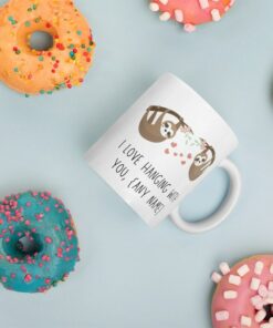Personalised Valentines Mug Gift, Cute Sloth Love Mug, I Love Hanging With You Animal Lover Mug, Anniversary