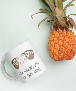 Personalised Valentines Mug Gift, Cute Sloth Love Mug, I Love Hanging With You Animal Lover Mug, Anniversary