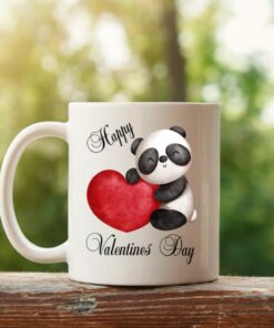 Personalised Valentines Mug Name Coffee Mug Garden, Fun Gift, Add Any Custom Name, Panda With Heart