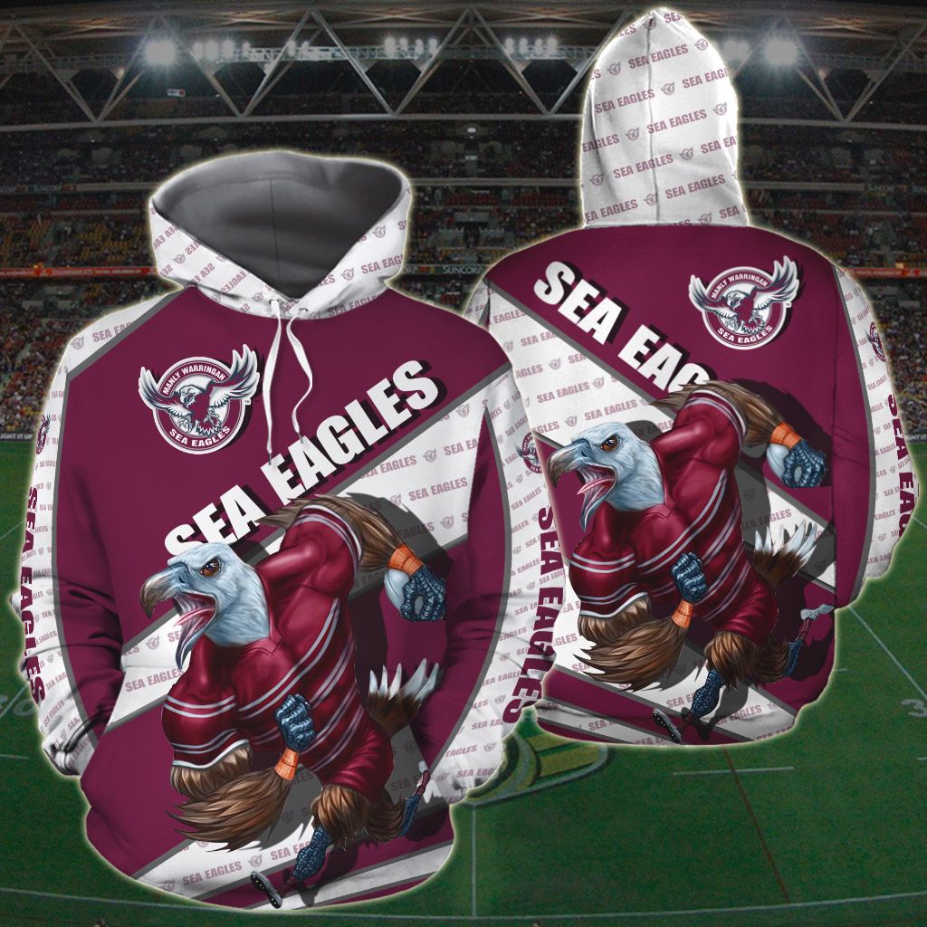 Personalized 3D All Over Printed Manly Warringah Sea Eagles Hoodie Nrl Zip Up Hoodie