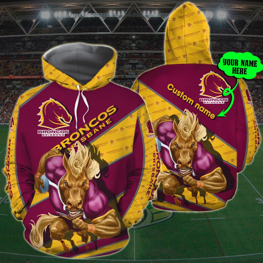 Personalized 3D Hoodie Brisbane Broncos Nrl 3D Custom Name 3D All Over Print Zip Up Hoodie Option