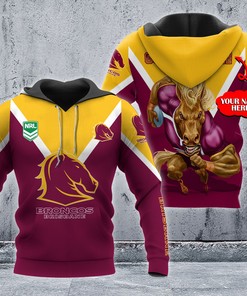 Personalized 3D Hoodie Brisbane Broncos Nrl Custom Name 3D All Over Print Zip Up Hoodie Option