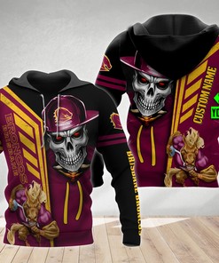 Personalized 3D Hoodie Brisbane Broncos Nrl Skull Cap Custom Name 3D All Over Print Zip Up Hoodie Option