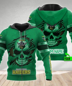Personalized 3D Hoodie Canberra Raiders Nrl Skull Custom Name 3D All Over Print Hoodie