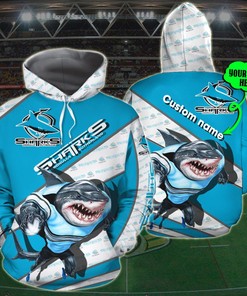 Personalized 3D Hoodie Cronulla Sutherland Sharks Nrl 3D Custom Name 3D All Over Print Zip Up Hoodie Option
