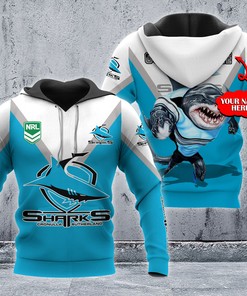 Personalized 3D Hoodie Cronulla Sutherland Sharks Nrl Custom Name 3D All Over Print Zip Up Hoodie Option