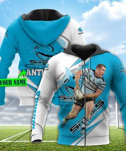 Personalized 3D Hoodie Cronulla Sutherland Sharks Nrl Football Player Custom Name 3D All Over Print Zip Up Hoodie Option