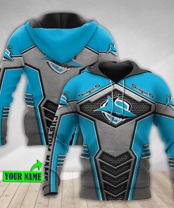 Personalized 3D Hoodie Cronulla Sutherland Sharks Nrl Metal Custom Name 3D All Over Print Zip Up Hoodie Option