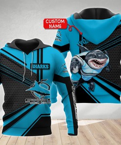 Personalized 3D Hoodie Cronulla Sutherland Sharks Vector Mascot Nrl Custom Name 3D All Over Print Zip Up Hoodie Option