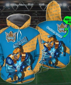 Personalized 3D Hoodie Gold Coast Titans Nrl 3D Mascot Custom Name 3D All Over Print Zip Up Hoodie Option