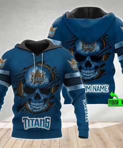 Personalized 3D Hoodie Gold Coast Titans Nrl Skull Custom Name 3D All Over Print Zip Up Hoodie Option