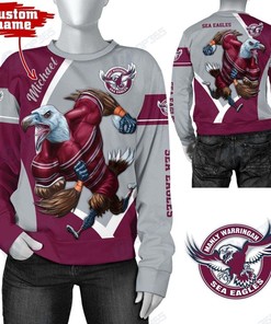 Personalized 3D Hoodie Manly Warringah Sea Eagles Mascot Nrl Dt Custom Name 3D All Over Print Zip Up Hoodie Option