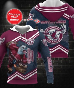 Personalized 3D Hoodie Manly Warringah Sea Eagles Nrl Mascot Tgiac Custom Name 3D All Over Print Zip Up Hoodie Option