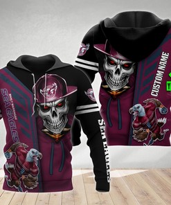 Personalized 3D Hoodie Manly Warringah Sea Eagles Nrl Skull Cap Custom Name 3D All Over Print Zip Up Hoodie Option