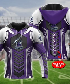 Personalized 3D Hoodie Melbourne Storm Nrl 3D Lg+Mascot Custom Name 3D All Over Print Zip Up Hoodie Option