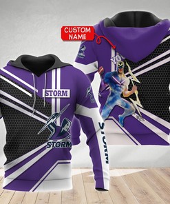 Personalized 3D Hoodie Melbourne Storm Vector Mascot Nrl Custom Name 3D All Over Print Zip Up Hoodie Option