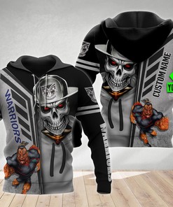 Personalized 3D Hoodie New Zealand Warriors Nrl Skull Cap Custom Name 3D All Over Print Zip Up Hoodie Option