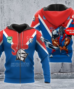 Personalized 3D Hoodie Newcastle Knights Nrl Mascot Custom Name 3D All Over Print Zip Up Hoodie Option
