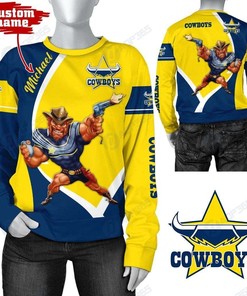 Personalized 3D Hoodie North Queensland Cowboys Mascot Nrl Dt Custom Name 3D All Over Print Zip Up Hoodie Option