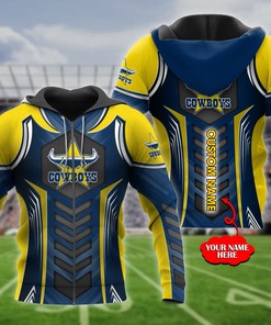 Personalized 3D Hoodie North Queensland Cowboys Nrl Custom Name 3D All Over Print Zip Up Hoodie Option