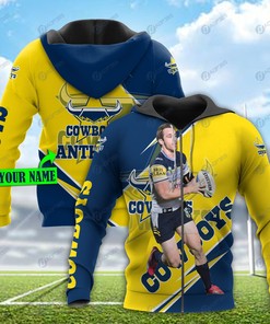 Personalized 3D Hoodie North Queensland Cowboys Nrl Football Player Custom Name 3D All Over Print Zip Up Hoodie Option