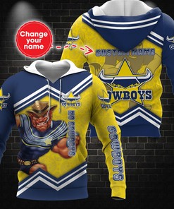 Personalized 3D Hoodie North Queensland Cowboys Nrl Mascot Tgiac Custom Name 3D All Over Print Zip Up Hoodie Option
