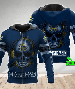 Personalized 3D Hoodie North Queensland Cowboys Nrl Skull Custom Name 3D All Over Print Zip Up Hoodie Option