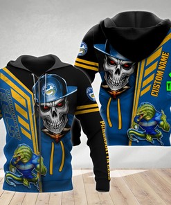Personalized 3D Hoodie Parramatta Eels Nrl Skull Cap Custom Name 3D All Over Print Zip Up Hoodie Option
